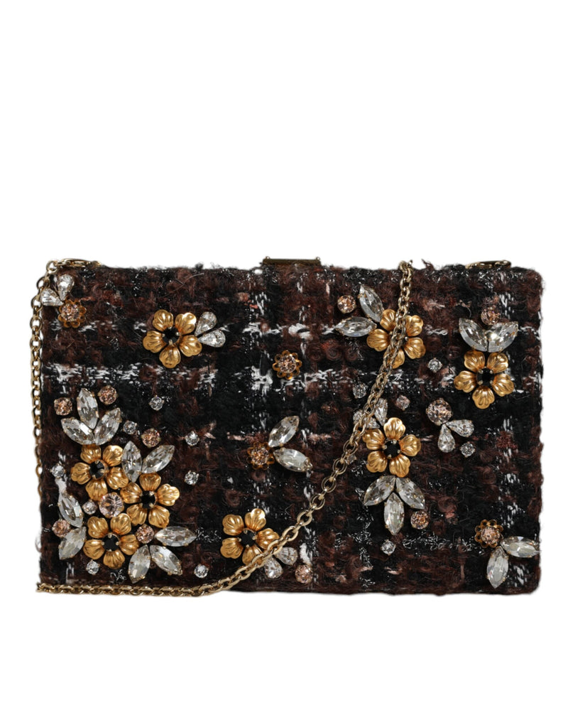 Multicolor Tweed Floral Clutch Evening Party Purse CrossBody Bag Dolce & Gabbana