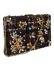 Multicolor Tweed Floral Clutch Evening Party Purse CrossBody Bag Dolce & Gabbana