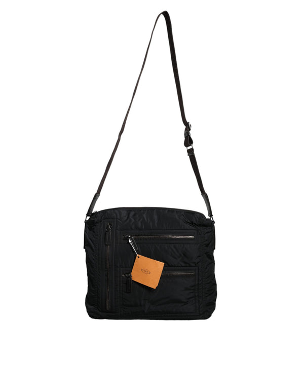 Black Canvas Pockets Crossbody Strap Shoulder Bag Tod's