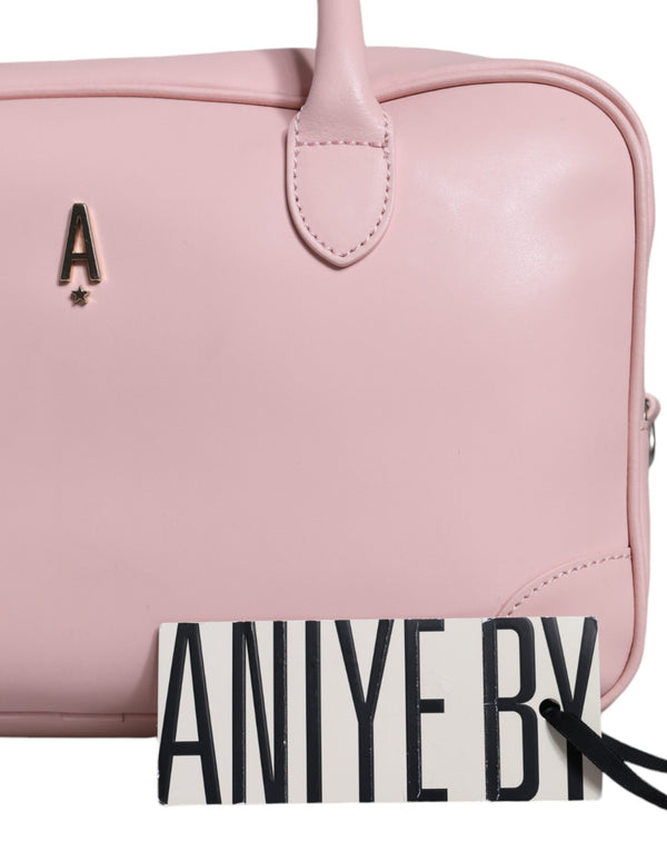 Pink Leather Logo Top Handle Duffel Handbag Women Bag Aniye By