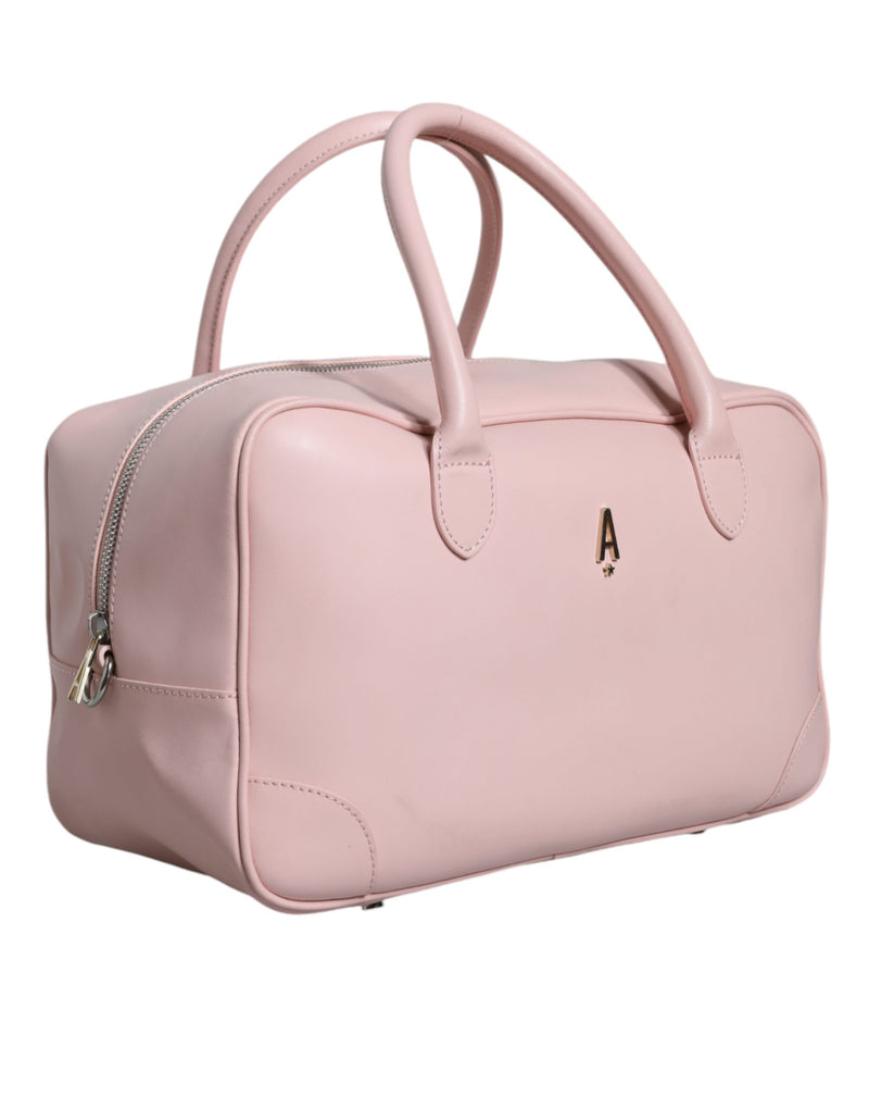 Pink Leather Logo Top Handle Duffel Handbag Women Bag Aniye By