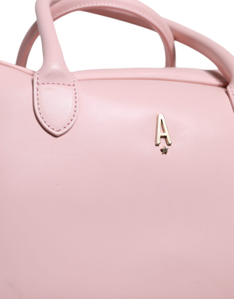 Pink Leather Logo Top Handle Duffel Handbag Women Bag Aniye By