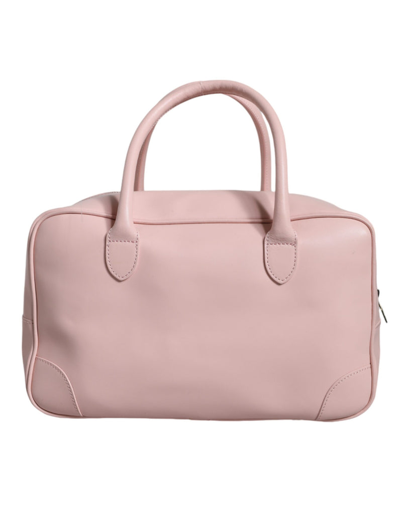 Pink Leather Logo Top Handle Duffel Handbag Women Bag Aniye By