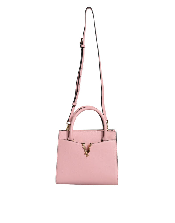 Pink Small Top Handle Grainy Calf Leather Crossbody Bag Versace