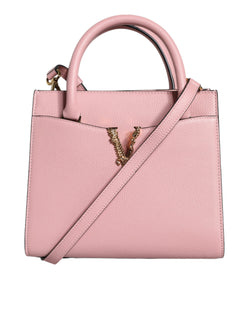 Pink Small Top Handle Grainy Calf Leather Crossbody Bag Versace