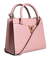 Pink Small Top Handle Grainy Calf Leather Crossbody Bag Versace