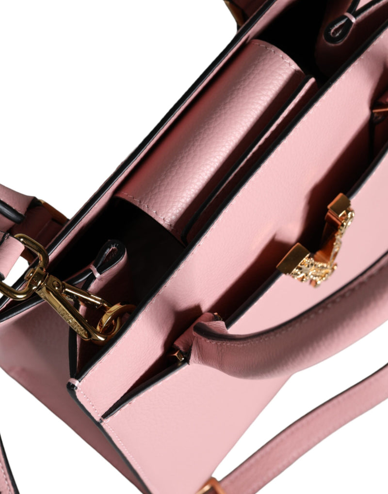 Pink Small Top Handle Grainy Calf Leather Crossbody Bag Versace