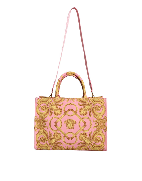 Pink Printed Large Fabric Leather Shopping Tote Bag Versace