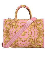 Pink Printed Large Fabric Leather Shopping Tote Bag Versace