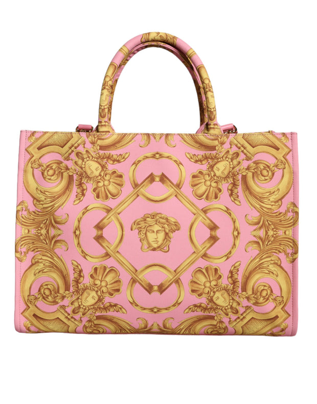 Pink Printed Large Fabric Leather Shopping Tote Bag Versace