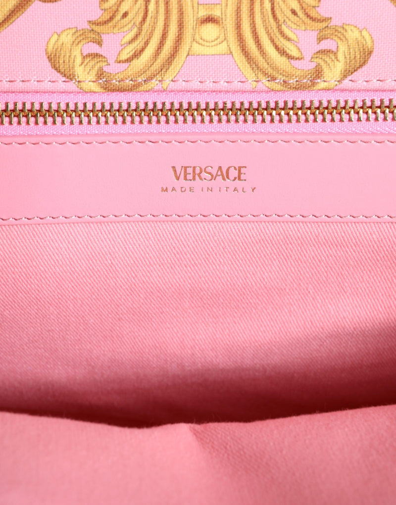 Pink Printed Large Fabric Leather Shopping Tote Bag Versace