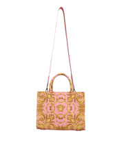 Pink Yellow Baroque Fabric Leather Shopping Tote Bag Versace