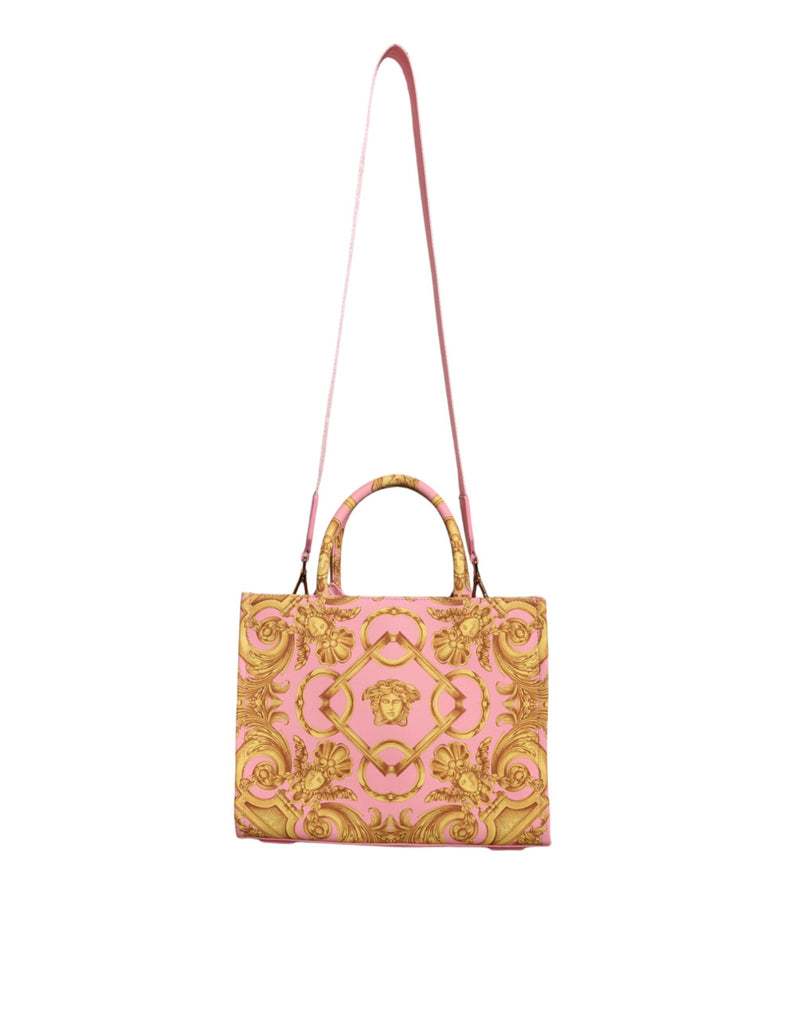 Pink Yellow Baroque Fabric Leather Shopping Tote Bag Versace