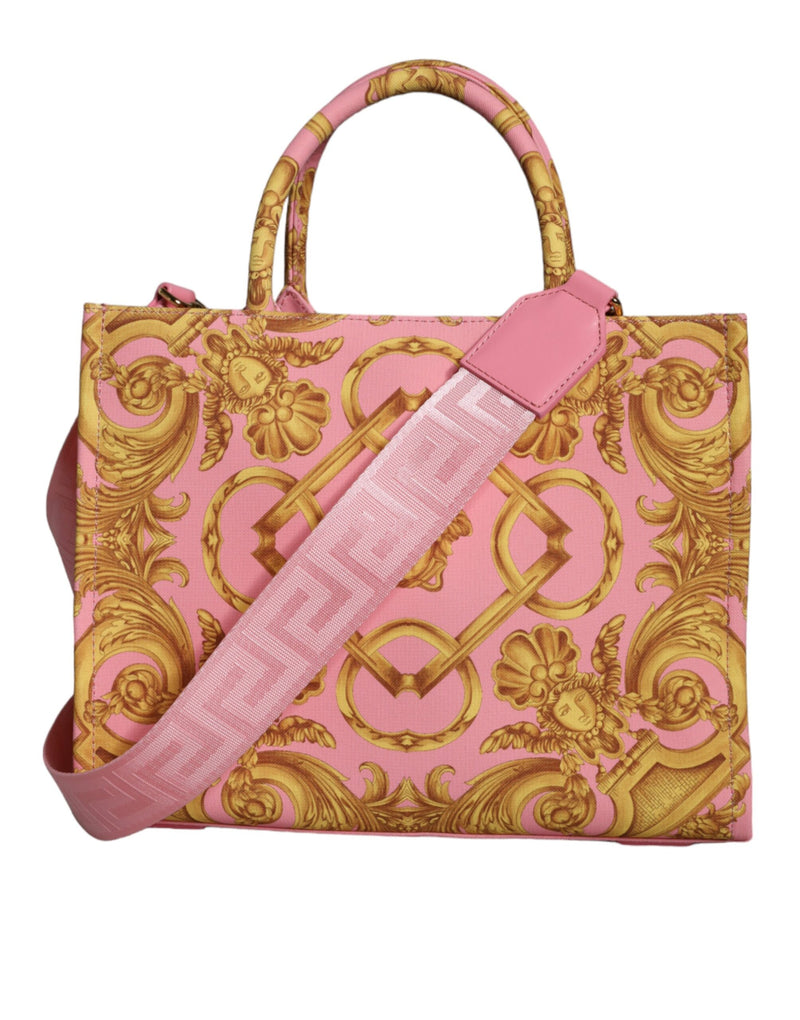 Pink Yellow Baroque Fabric Leather Shopping Tote Bag Versace