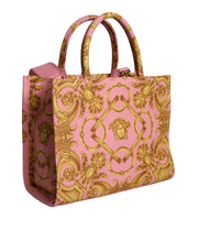 Pink Yellow Baroque Fabric Leather Shopping Tote Bag Versace