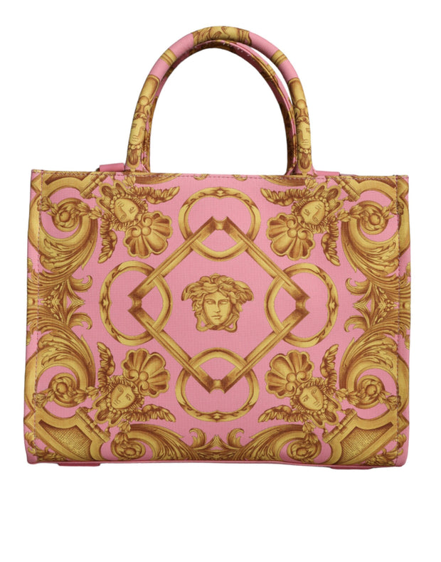 Pink Yellow Baroque Fabric Leather Shopping Tote Bag Versace