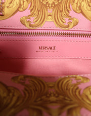 Pink Yellow Baroque Fabric Leather Shopping Tote Bag Versace