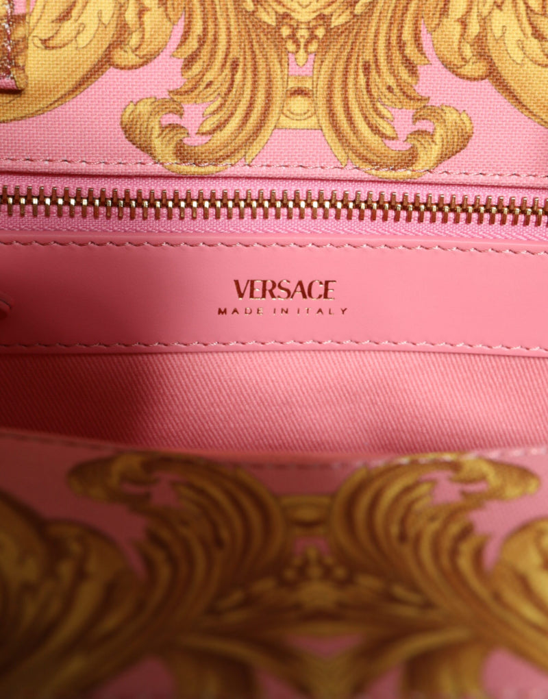 Pink Yellow Baroque Fabric Leather Shopping Tote Bag Versace