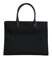 Black Top Handle Canvas Leather Logo Shopping Tote Bag Versace