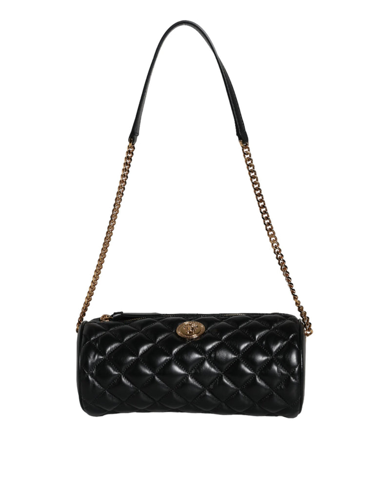 Black Mini Quilted Lambskin Leather Crossbody Sling Bag Versace