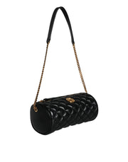 Black Mini Quilted Lambskin Leather Crossbody Sling Bag Versace