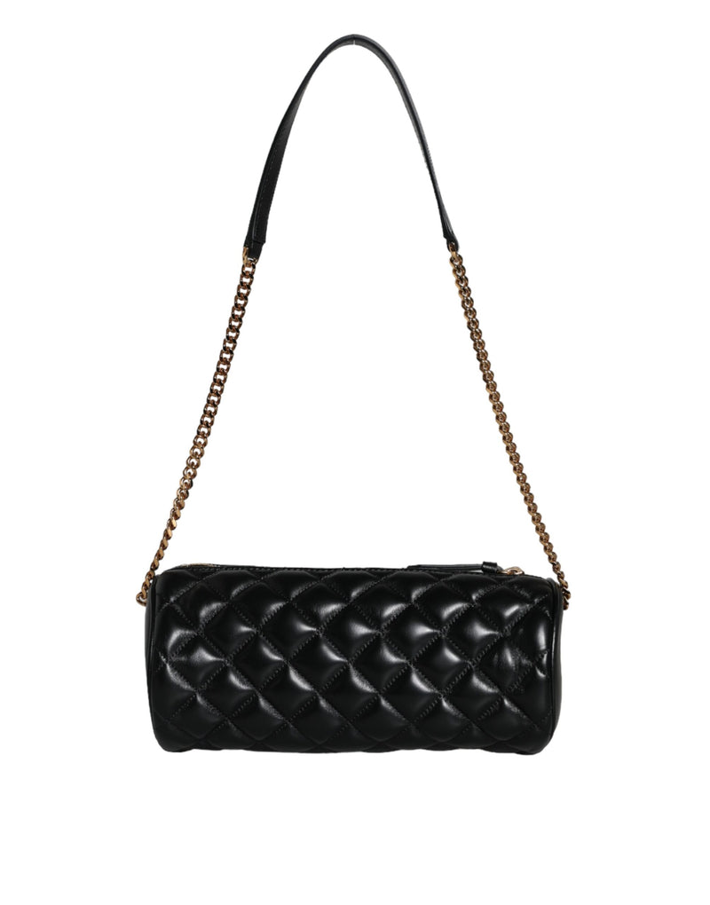 Black Mini Quilted Lambskin Leather Crossbody Sling Bag Versace