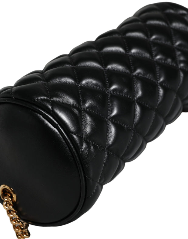 Black Mini Quilted Lambskin Leather Crossbody Sling Bag Versace