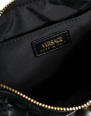 Black Mini Quilted Lambskin Leather Crossbody Sling Bag Versace