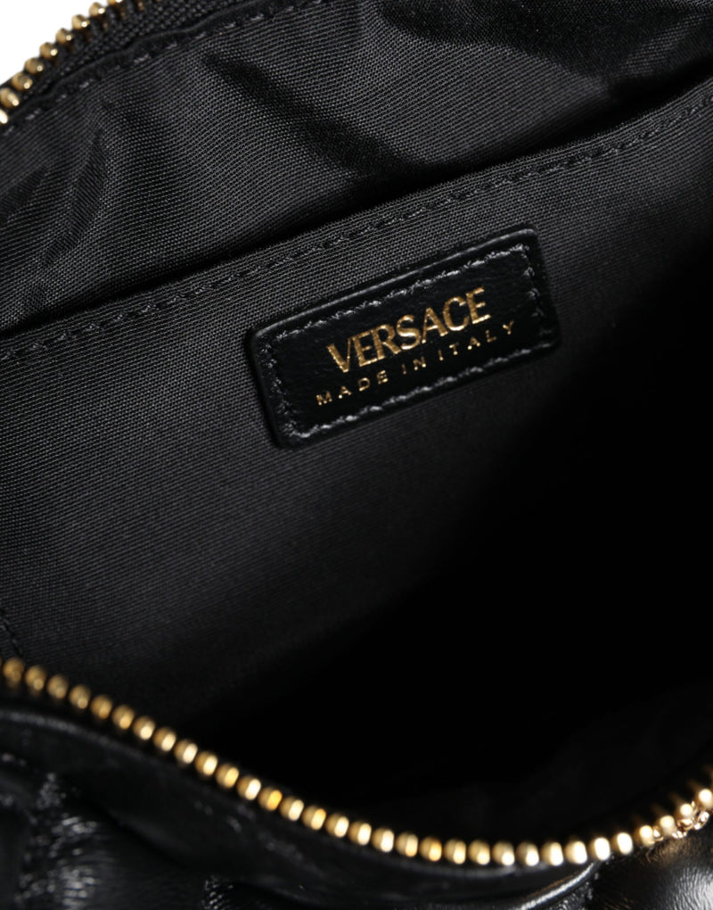 Black Mini Quilted Lambskin Leather Crossbody Sling Bag Versace