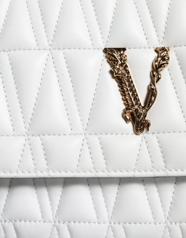 White Mini Nappa Leather Crossbody Shoulder Bag Versace