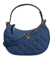 Blue Quilted Denim Leather Top Handle Shoulder Bag Versace