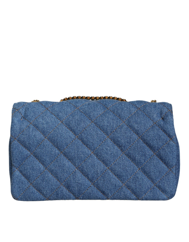 Blue Quilted Denim Leather Crossbody Shoulder Bag Versace