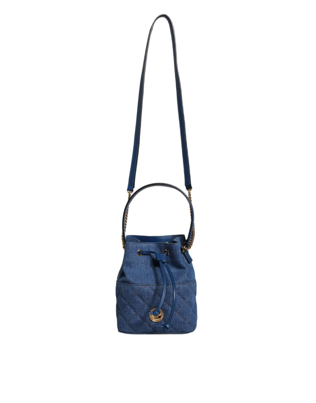 Blue Quilted Denim Leather Crossbody Shoulder Bag Versace