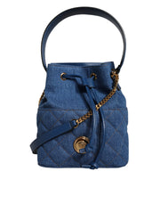 Blue Quilted Denim Leather Crossbody Shoulder Bag Versace