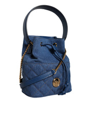 Blue Quilted Denim Leather Crossbody Shoulder Bag Versace