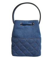 Blue Quilted Denim Leather Crossbody Shoulder Bag Versace