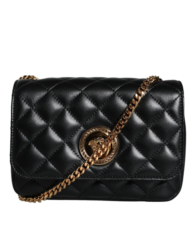 Black Quilted Lambskin Leather Crossbody Shoulder Bag Versace