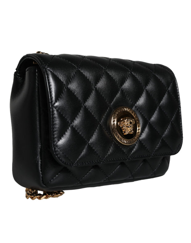 Black Quilted Lambskin Leather Crossbody Shoulder Bag Versace