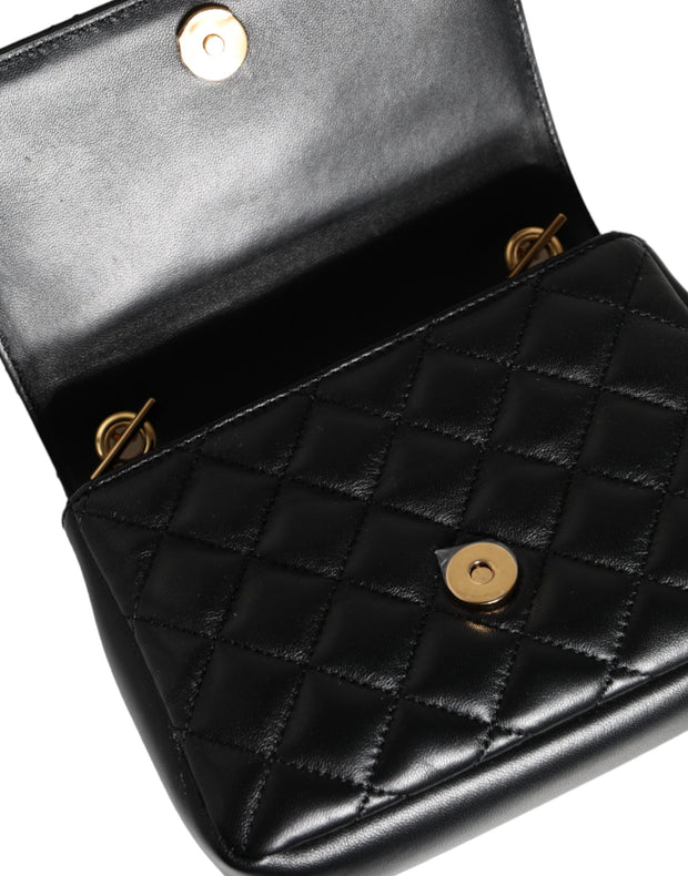 Black Quilted Lambskin Leather Crossbody Shoulder Bag Versace