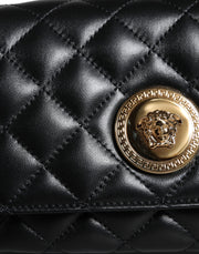 Black Quilted Lambskin Leather Crossbody Shoulder Bag Versace