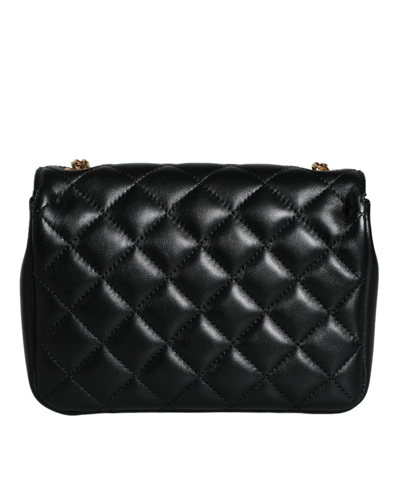 Black Quilted Lambskin Leather Crossbody Shoulder Bag Versace