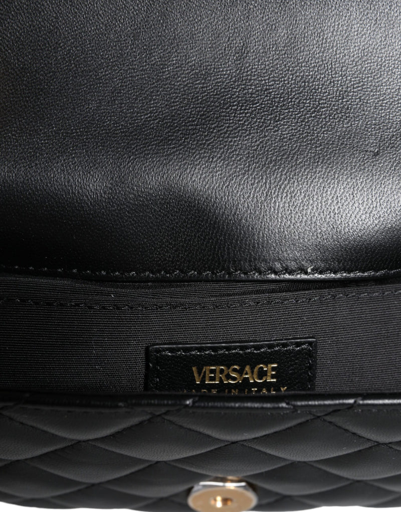 Black Quilted Lambskin Leather Crossbody Shoulder Bag Versace