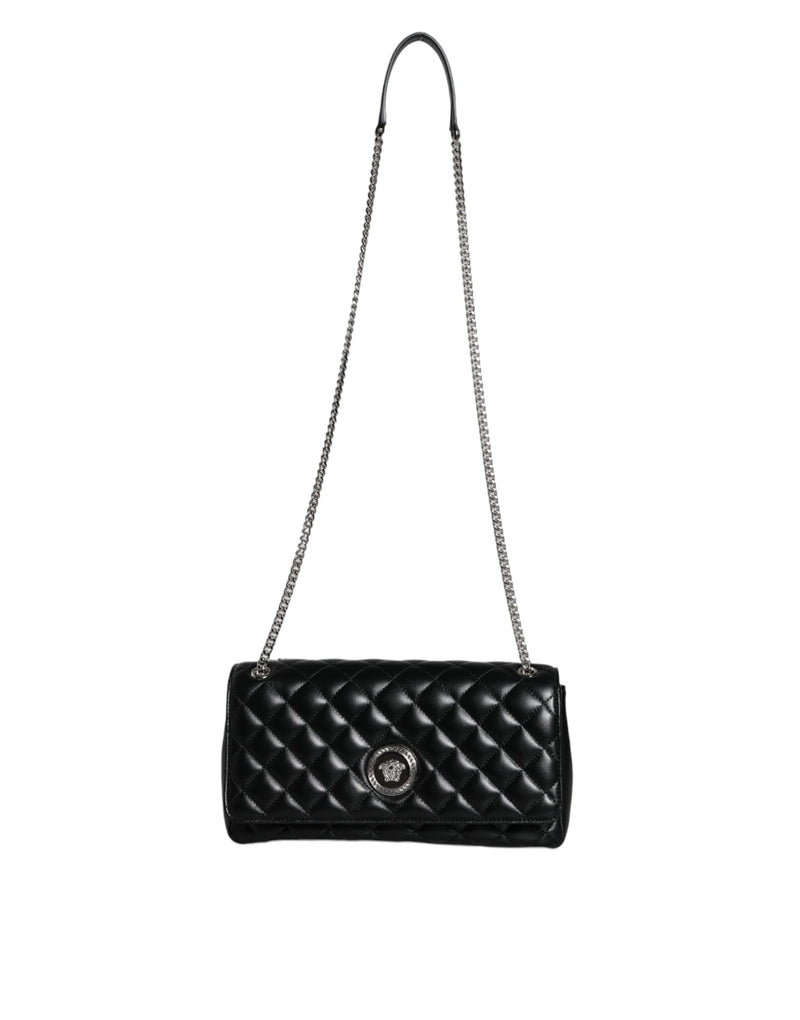 Black Quilted Lambskin Leather Crossbody Shoulder Bag Versace