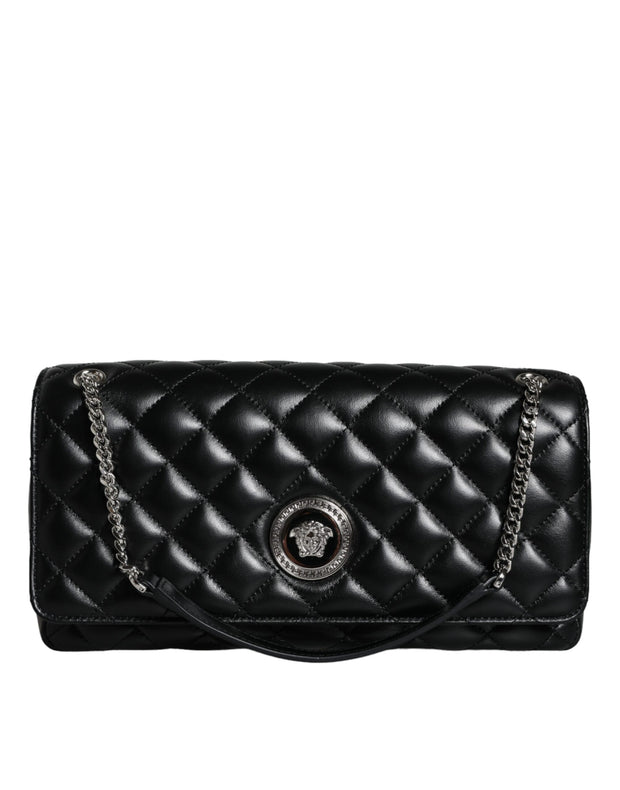 Black Quilted Lambskin Leather Crossbody Shoulder Bag Versace