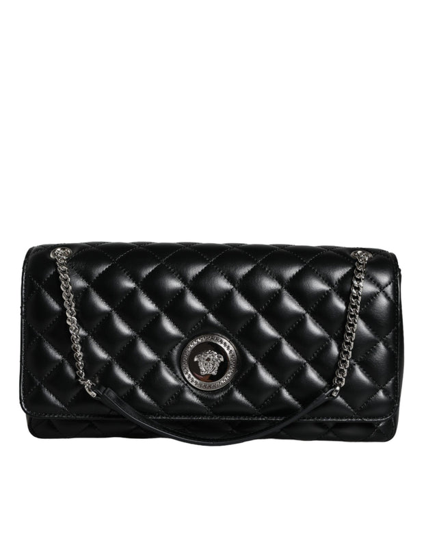 Black Quilted Lambskin Leather Crossbody Shoulder Bag Versace