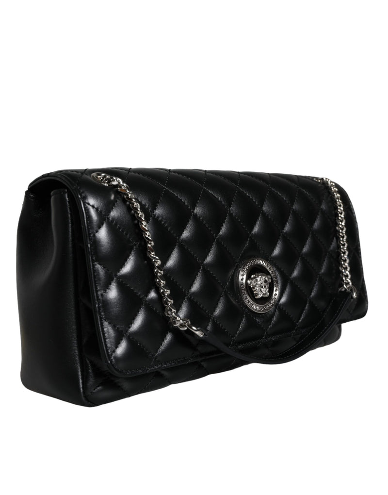 Black Quilted Lambskin Leather Crossbody Shoulder Bag Versace