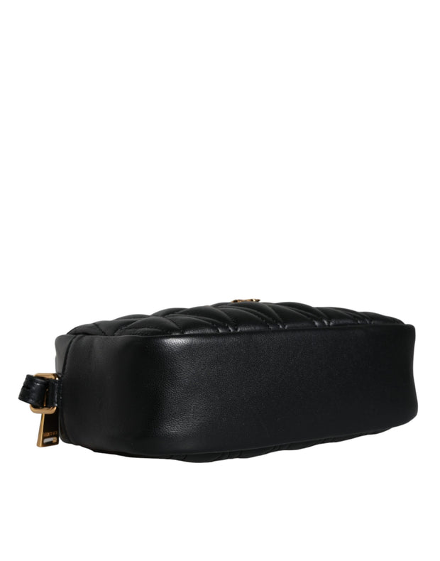 Black Quilted Lamb Leather Camera Case Shoulder Bag Versace