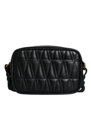 Black Quilted Lamb Leather Camera Case Shoulder Bag Versace