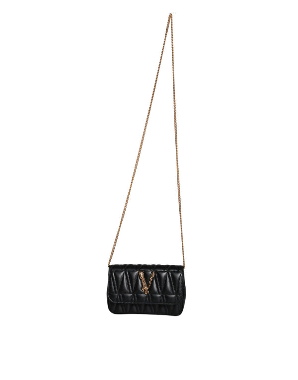 Black Mini Nappa Leather Crossbody Shoulder Bag Versace