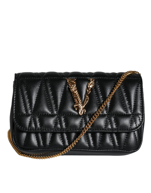 Black Mini Nappa Leather Crossbody Shoulder Bag Versace